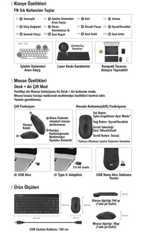 A4 TECH FG2200 AIR2 2.4 SİYAH QMİNİ FN-MM KABLOSUZ SESSİZ SET